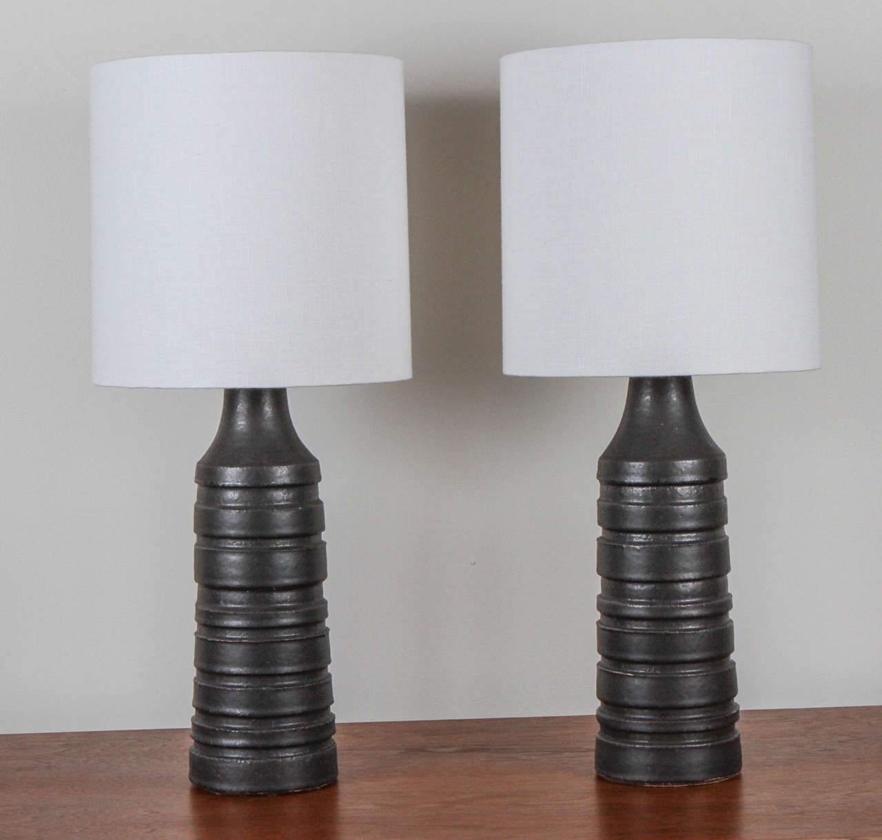 Pair of ceramic lamps by Los Angeles based ceramicist Victoria Morris.