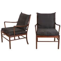 Rare Pair of Rosewood "Colonial" Chairs by Ole Wanscher for P. Jeppesen, Denmark