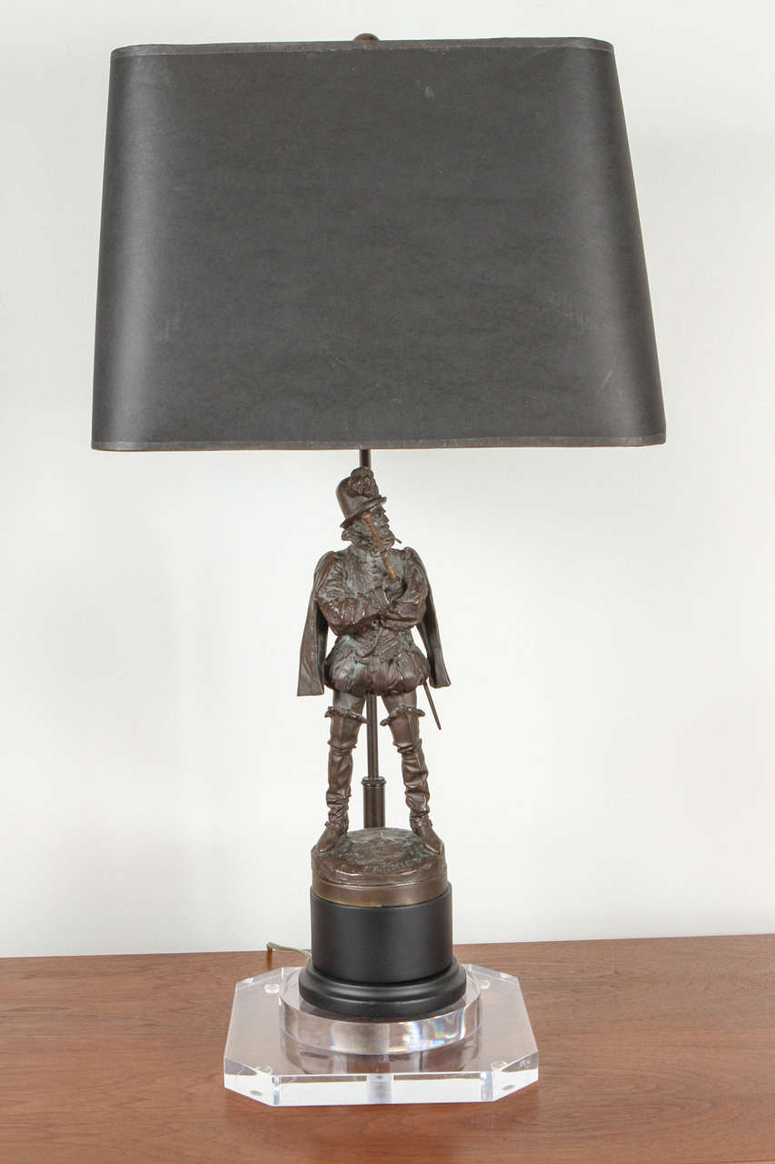 French Bronze Soldier Lamps with Acrylic Base 2