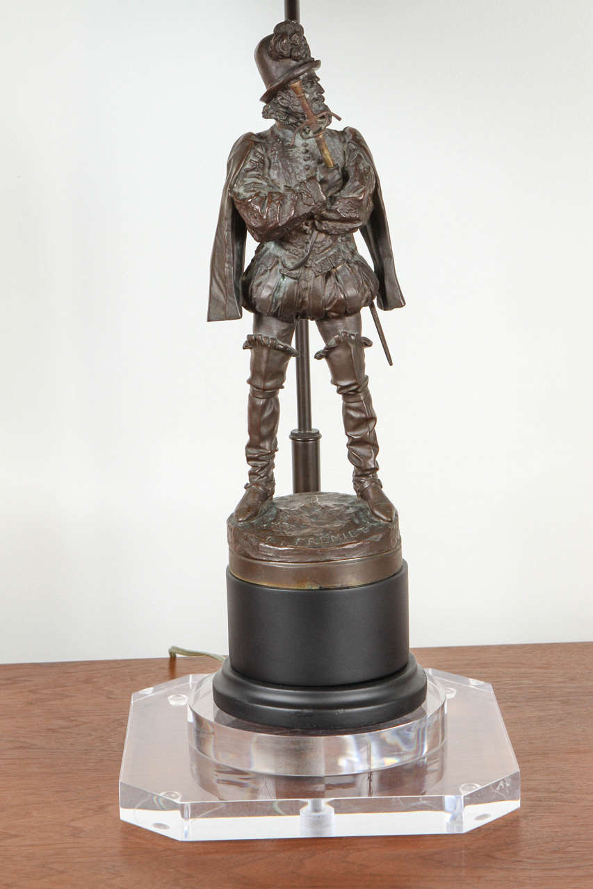 French Bronze Soldier Lamps with Acrylic Base 3