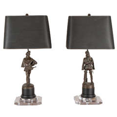 French Bronze Soldier Lamps with Acrylic Base