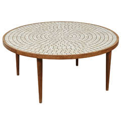 Round Walnut Table with Studio Tiles by Gordon Martz for Marshall Studios