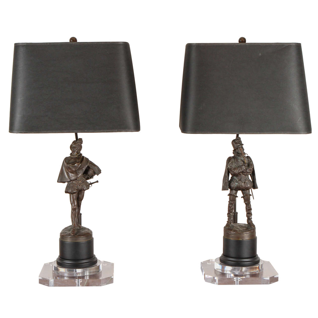 French Bronze Soldier Lamps with Acrylic Base at 1stDibs