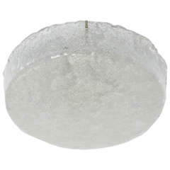 Large Mid-Century Modern Flush Mount in Textured Glass and Chrome by Hillebrand