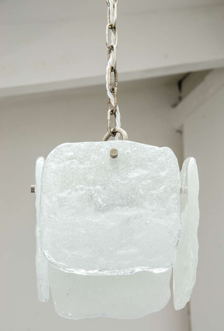 20th Century Pair of Ice Glass Pendant Lights by Kalmar, Austria, 1960s