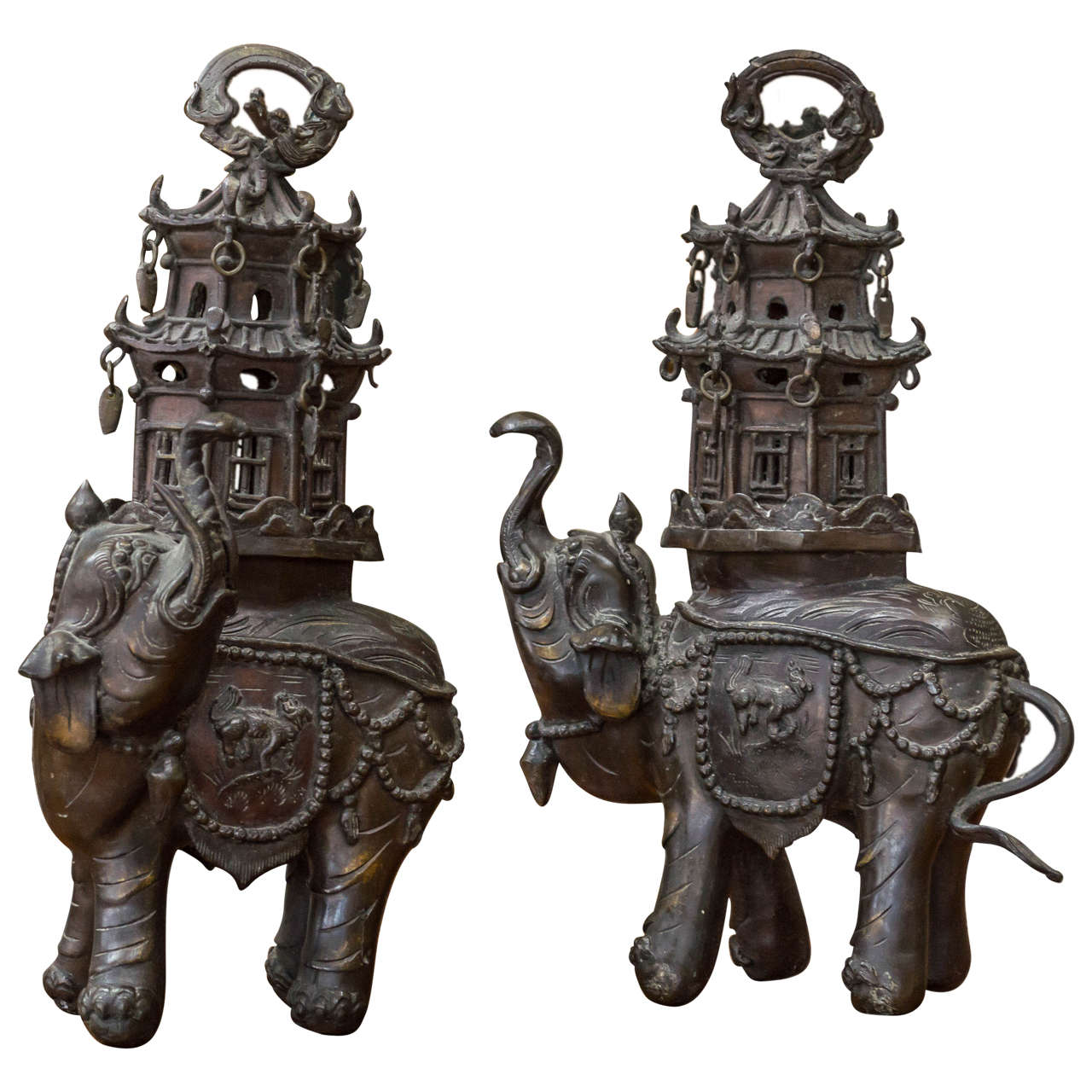 Pair of 19th Century Chinese Bronze Elephant Incense Burners