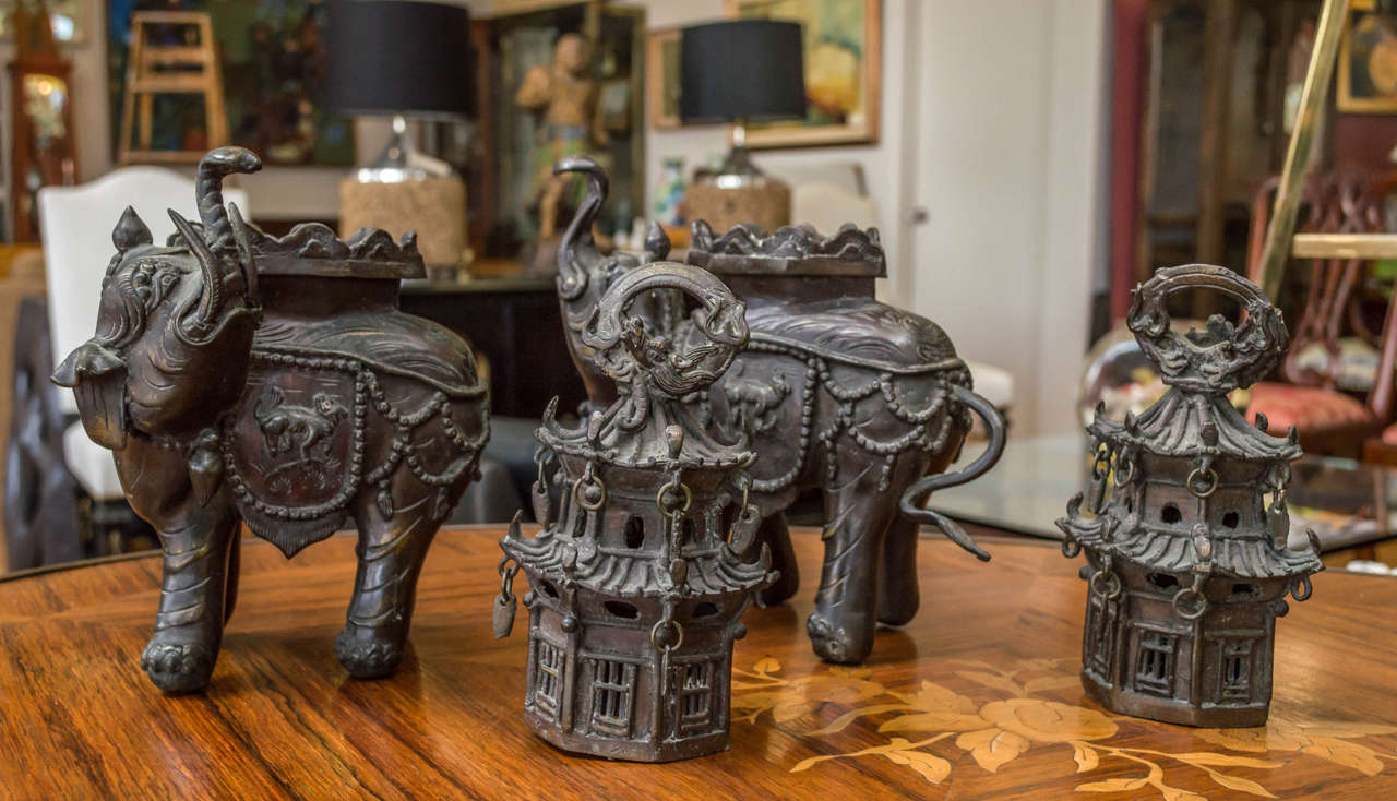 Pair of 19th Century Chinese Bronze Elephant Incense Burners 2