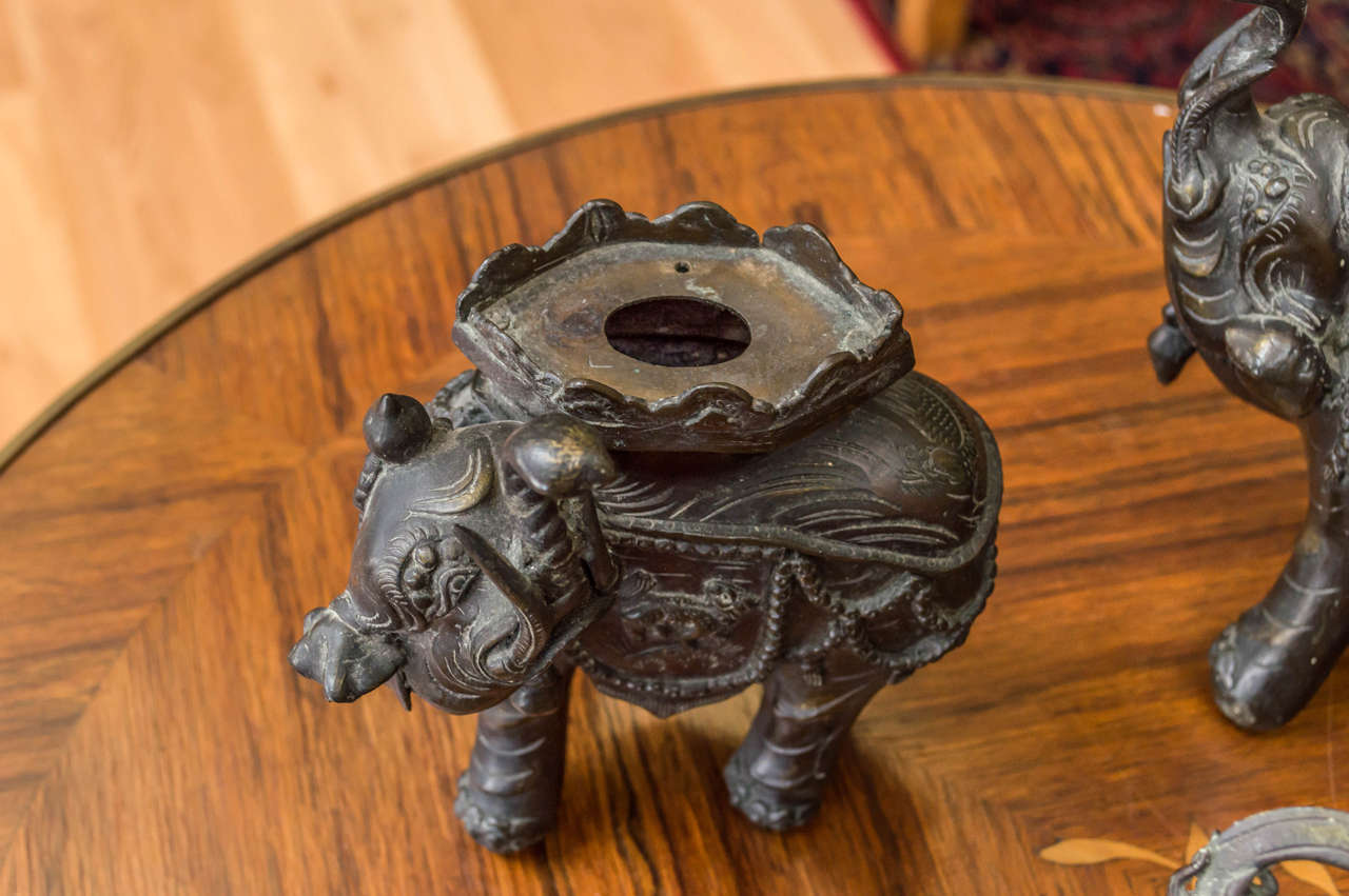 Pair of 19th Century Chinese Bronze Elephant Incense Burners 3