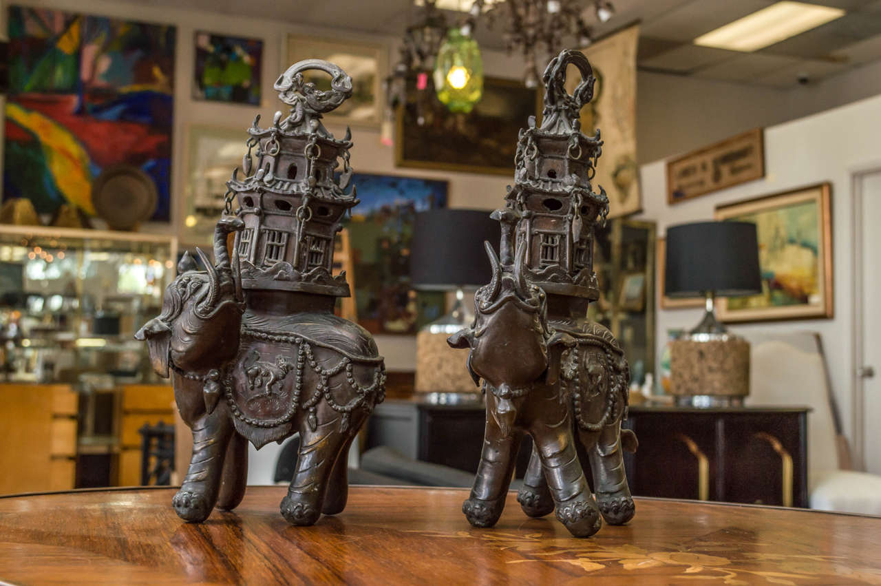 Pair of 19th Century Chinese Bronze Elephant Incense Burners 4