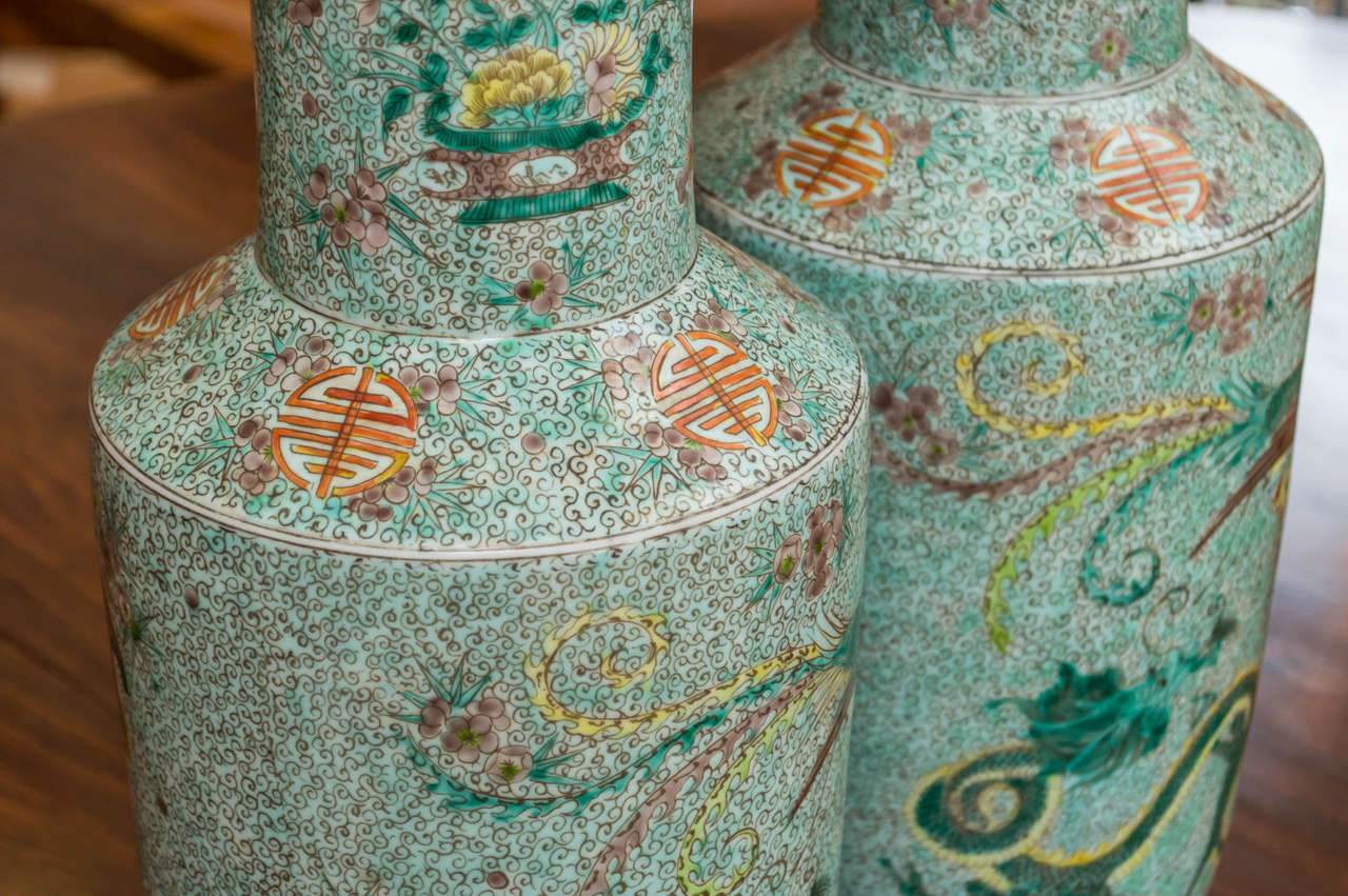 Pair of Tall 19th Century Qing Dynasty Chinese Vases 5