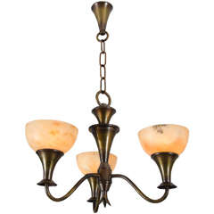 Art Deco Chandelier with Alabaster Shades