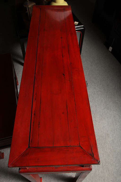 19th Century Red Lacquer Three Drawer Desk/Console Table