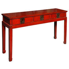 Red Lacquer Three Drawer Desk/Console Table