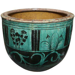 Large Hunan Turquoise Glazed Antique Ceramic Planter