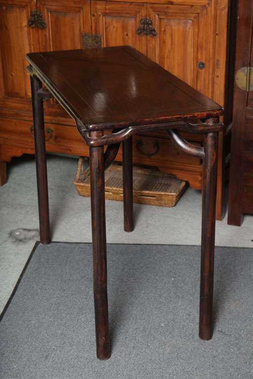 Ming Style 19th Century Elmwood Small Console Table with Brown Lacquer Finish 2
