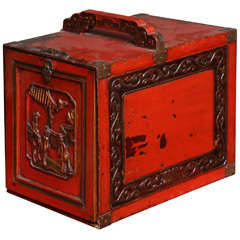 Carved & Lacquered Antique Jewelry Chest