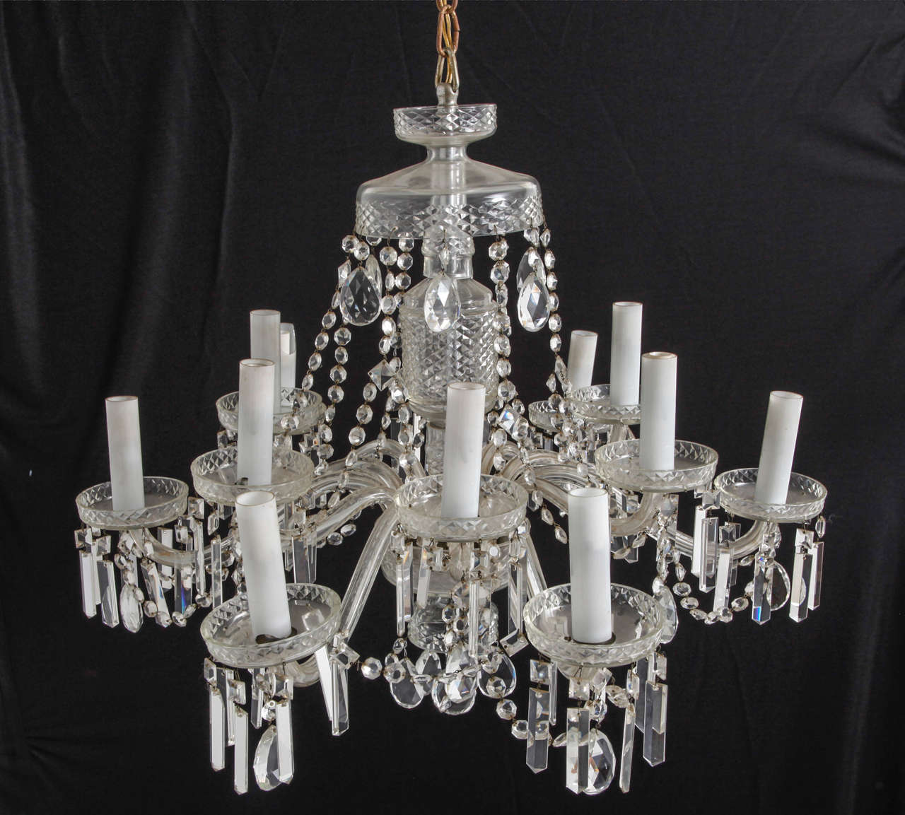 Mid-20th Century Bohemian Beaded Crystal Two Tiers Chandelier For Sale