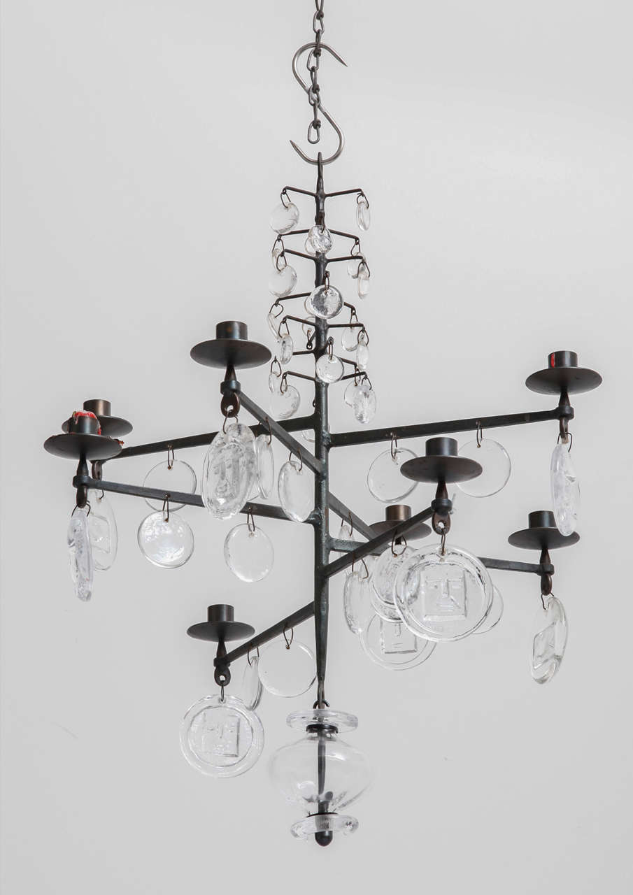Erik Hoglund Iron Candle-Chandelier, 1960's