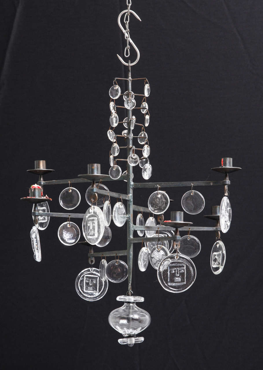 Scandinavian Modern Erik Hoglund Iron Candle-Chandelier, 1960's