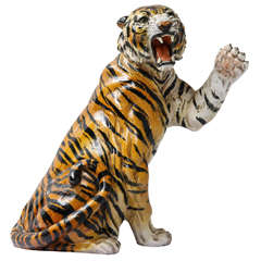 Retro Life Size Ceramic Tiger Statue, 1970s