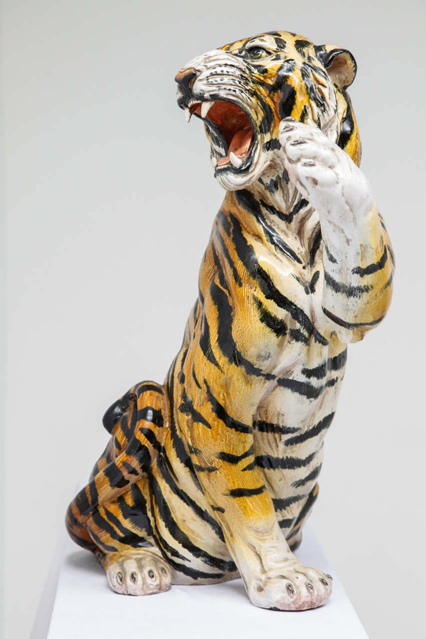 Mid-Century Modern Life Size Ceramic Tiger Statue, 1970s
