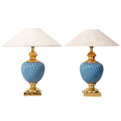 Magnificent Set of Blue Ceramic Table Lamps