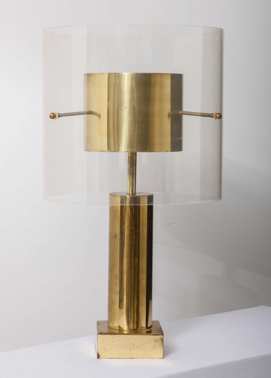 Brass and Lucite table lamp, France, 1970s.