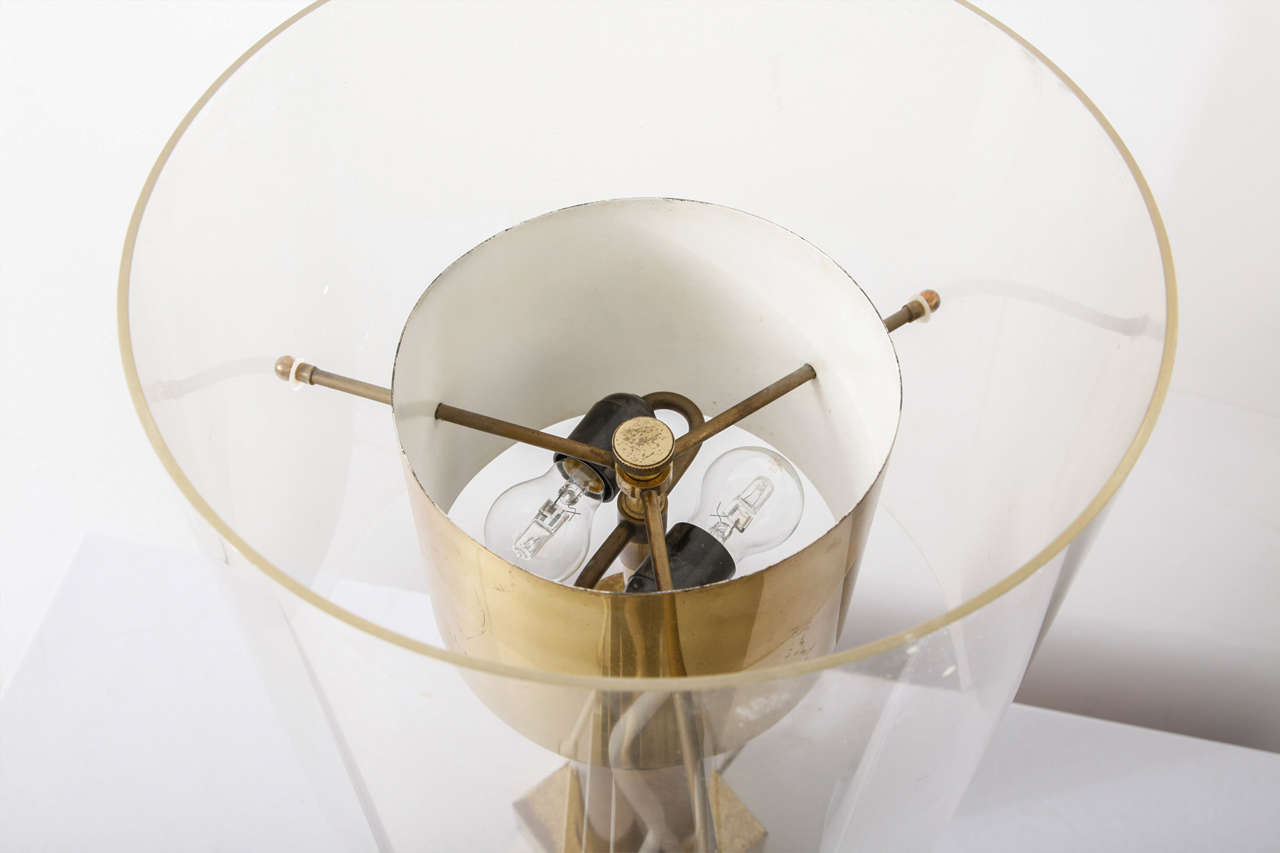 French Brass and Lucite Table Lamp, France, 1970s