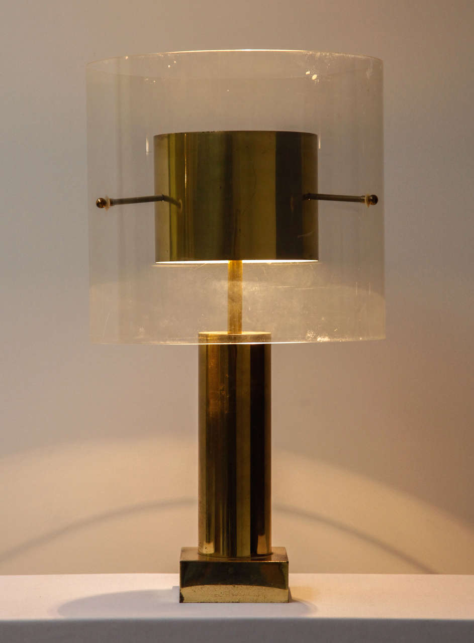 Brass and Lucite Table Lamp, France, 1970s 1