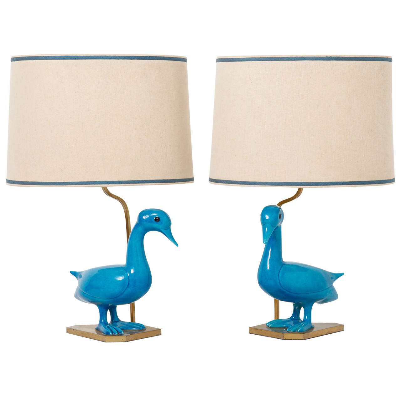 Set of Blue Ceramique Duck Table Lamps