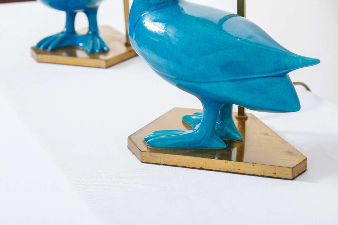 Late 20th Century Set of Blue Ceramique Duck Table Lamps
