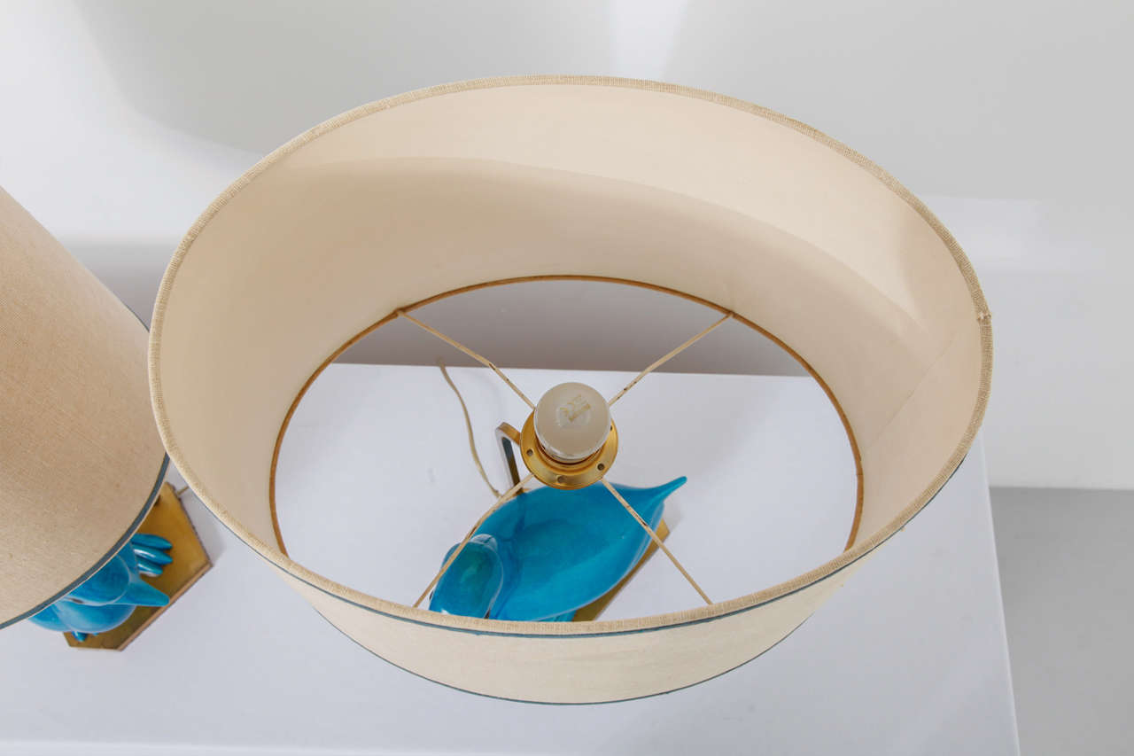 Set of Blue Ceramique Duck Table Lamps 2