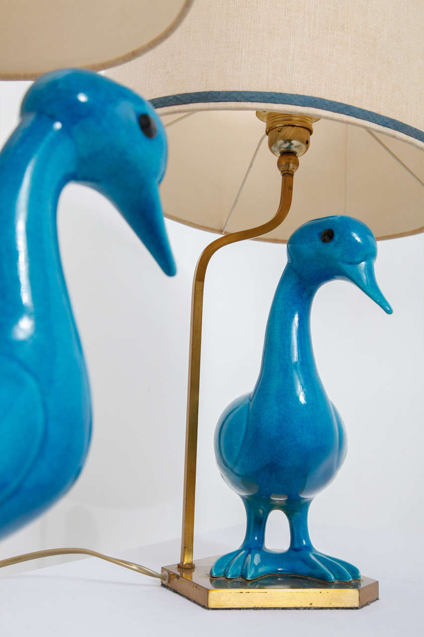 Set of Blue Ceramique Duck Table Lamps 3