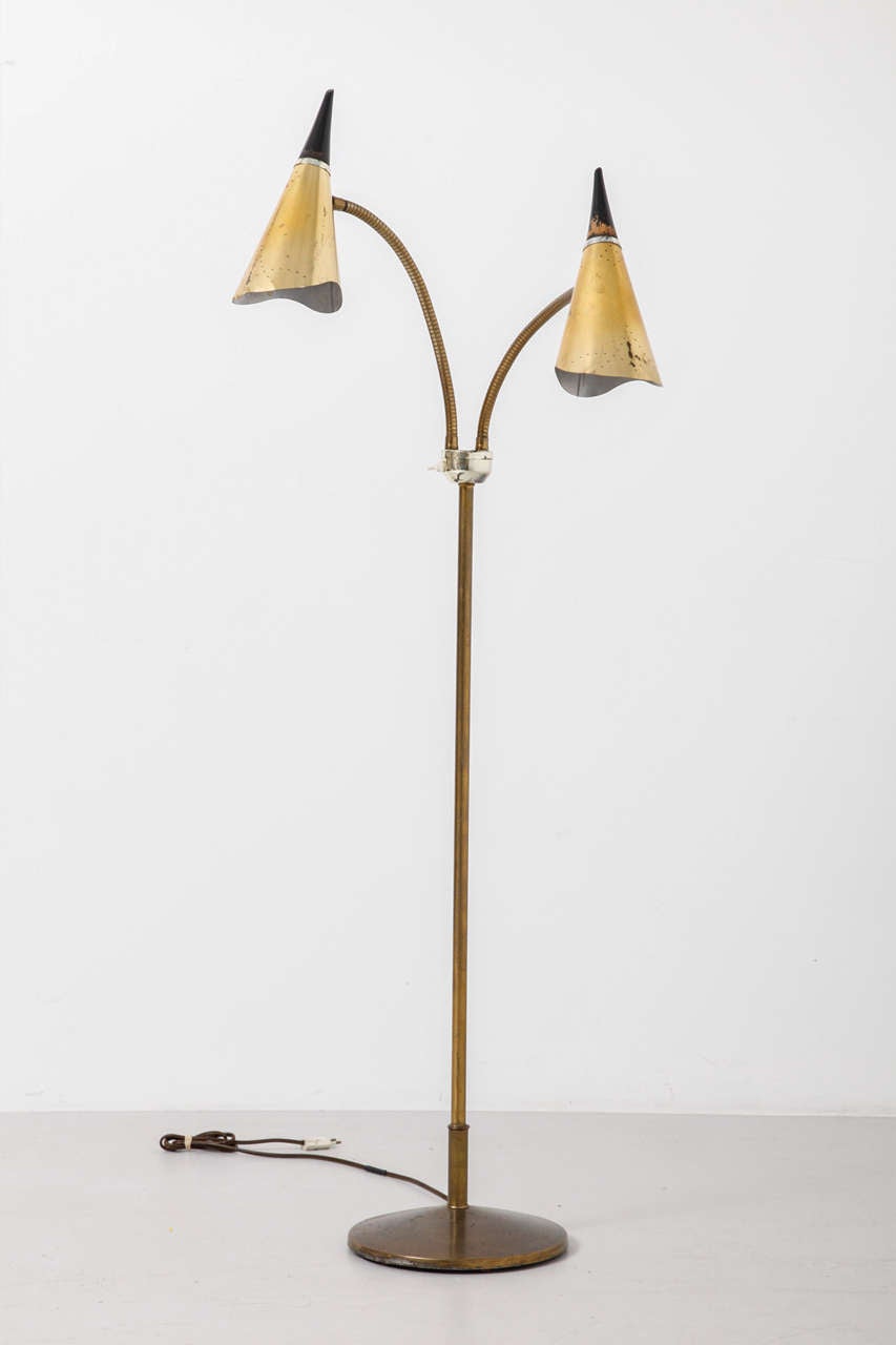 Italian polished brass 2 shade's Floorlamp with minor wear and use.
