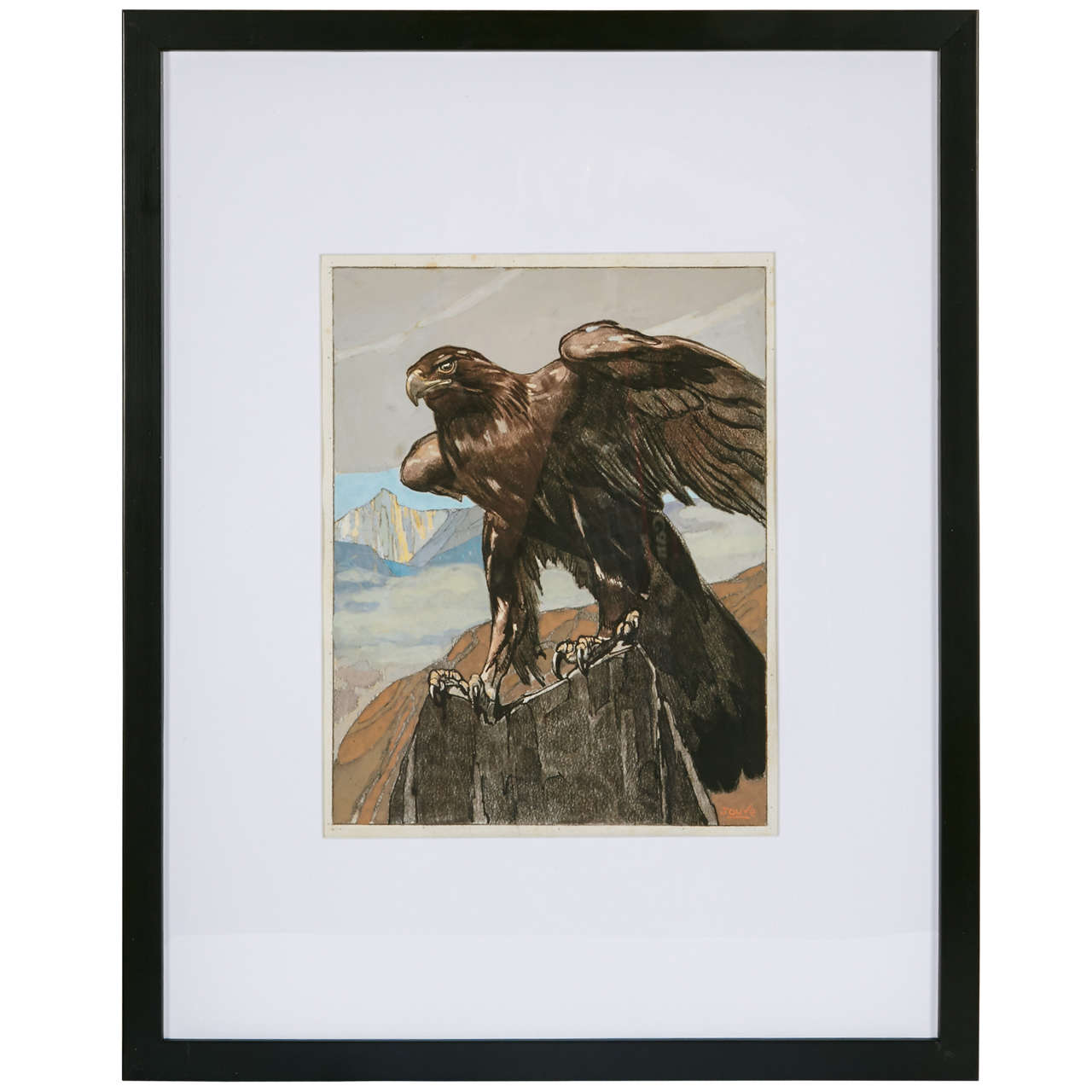 Art Deco Watercolor 'Aigle Royal dans les Montagnes' by Paul Jouve