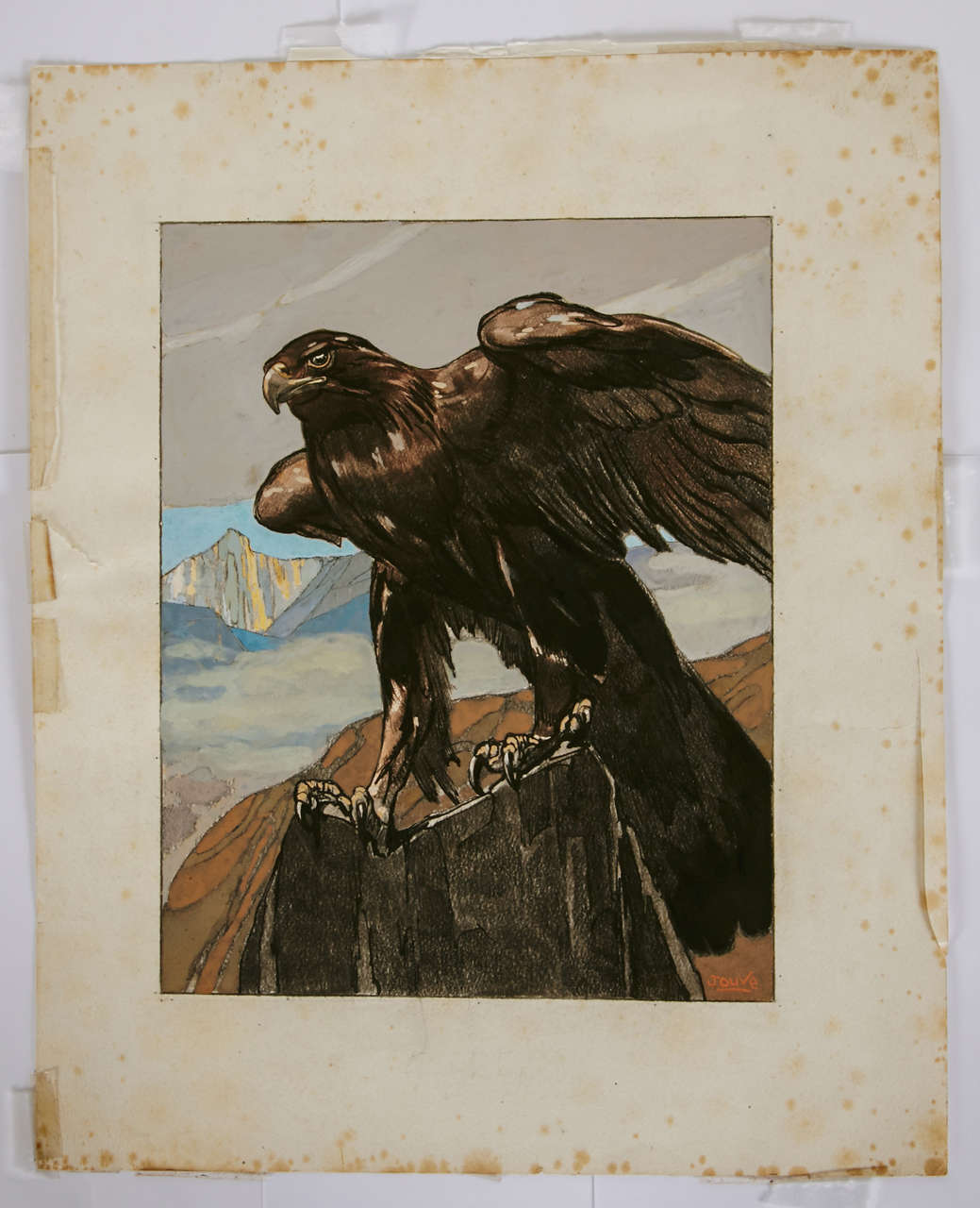French Art Deco Watercolor 'Aigle Royal dans les Montagnes' by Paul Jouve