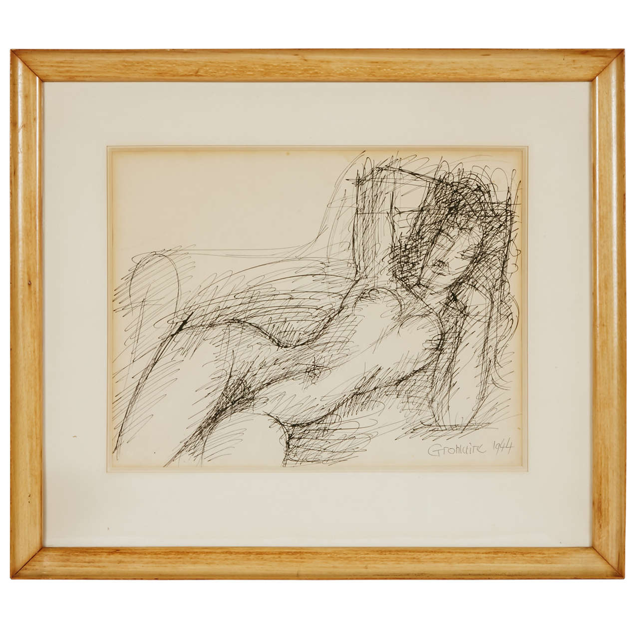 'Nu alangui' 1944 Drawing by Marcel Gromaire For Sale