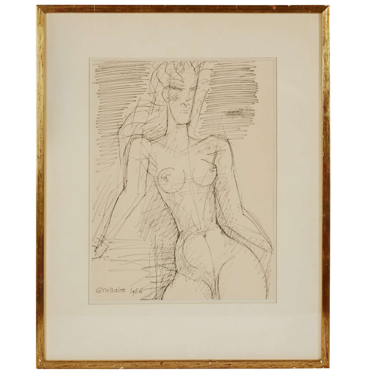 1956 'Femme nue à mi-corps' Drawing by Marcel Gromaire