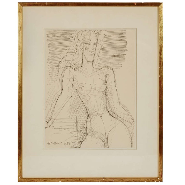 1956 'Femme nue à mi-corps' Drawing by Marcel Gromaire For Sale