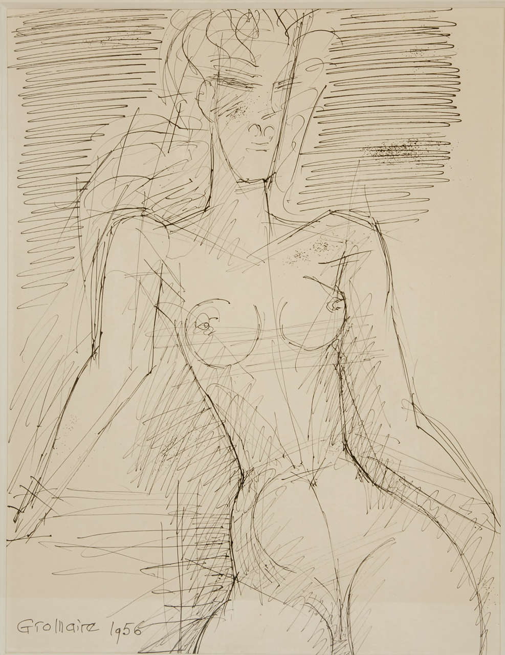 Mid-20th Century 1956 'Femme nue à mi-corps' Drawing by Marcel Gromaire For Sale
