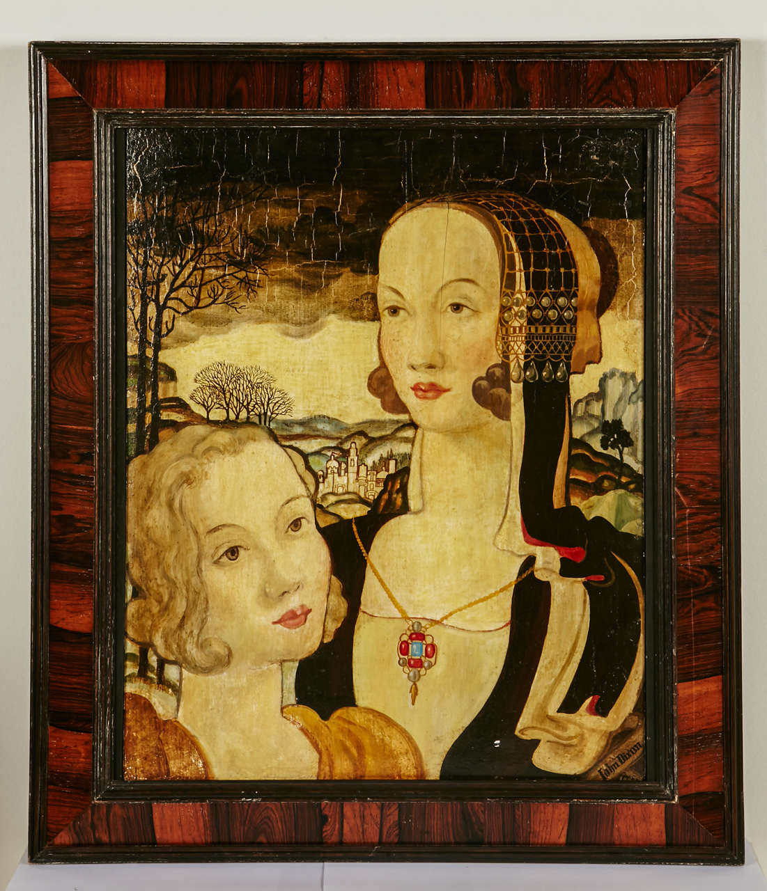 Original 1938 'Two Heads' surrealist Oil on Panel by John Dixon