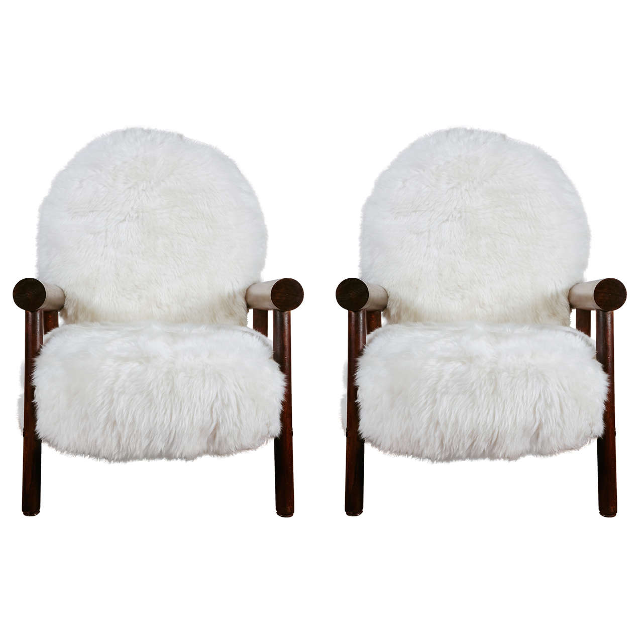 Great Pair of "Mountain" Chairs Upholstered with Sheep Skins