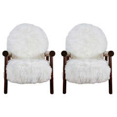 Great Pair of "Mountain" Chairs Upholstered with Sheep Skins