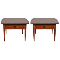 Used Pair of Walnut Tables with Drawer by Bassett