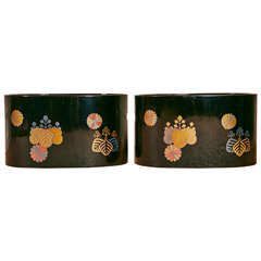 Pair Of Japanese Black /Gold Lacquer Hibachi