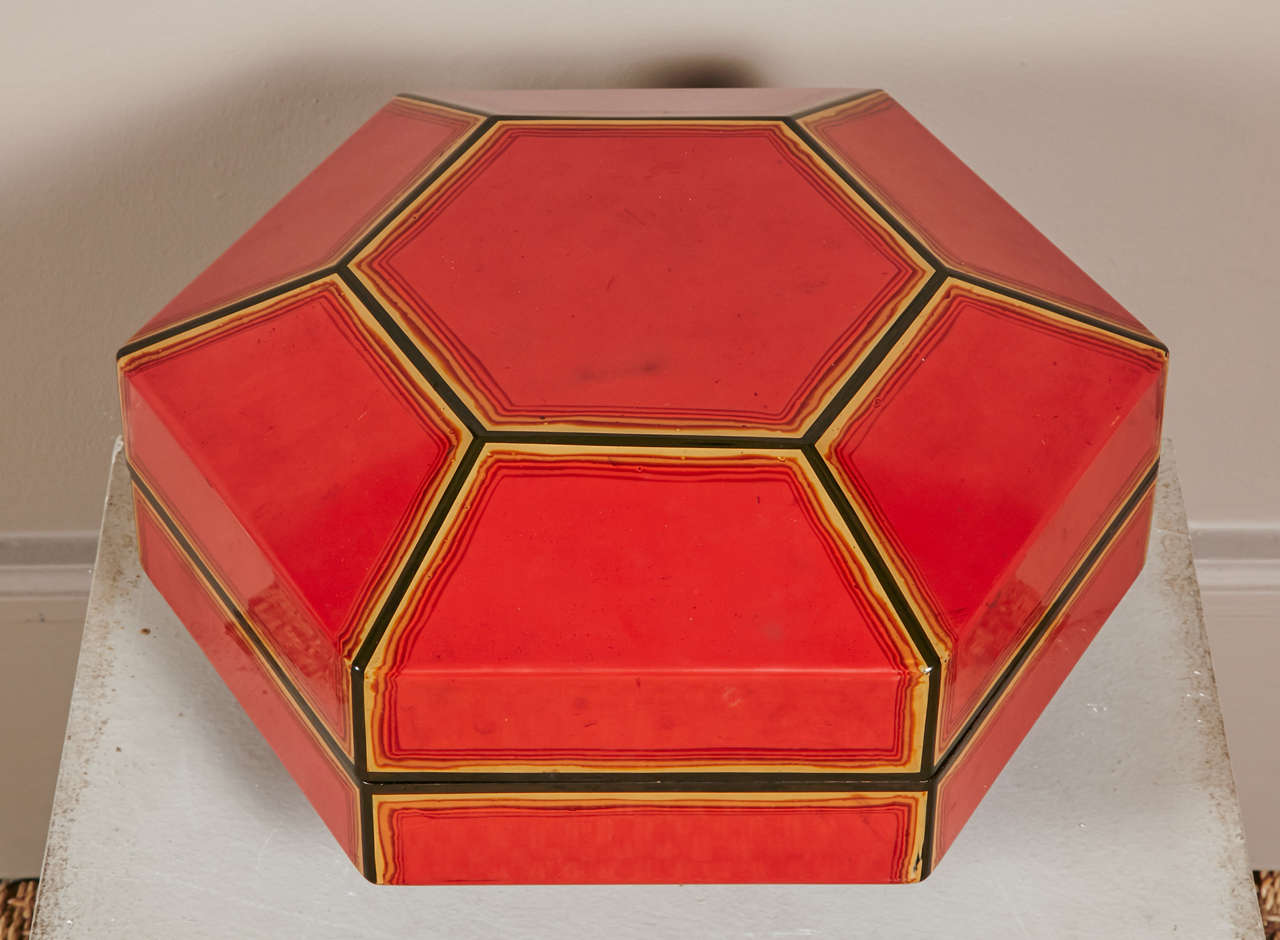 Japanese Lacquer  Box Red/Black Hexagon Shape