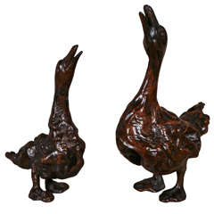 Antique 19th Century Pair of Japanese Ducks in Root Wood