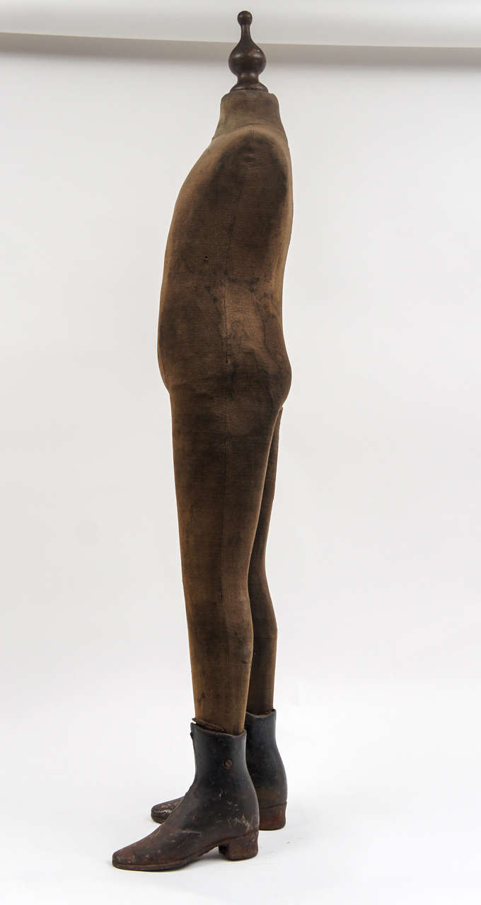 Wood 19thC. Child Mannequin with Metal Boots