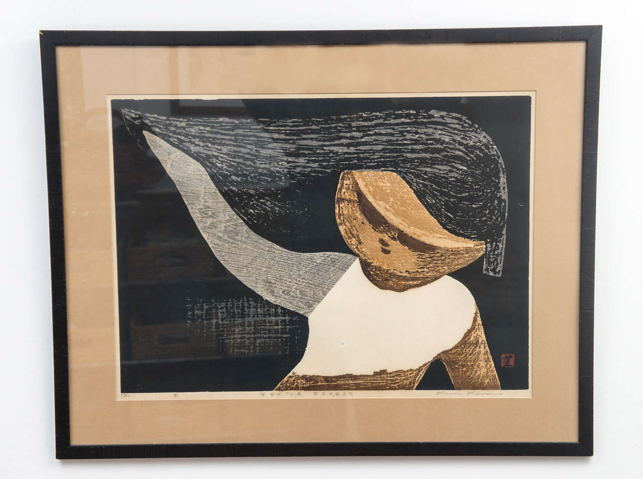 Kaoru Kawano (1916-1965) has earned an outstanding reputation for his woodblock prints. This is one of the largest ones he produced, is from a limited edition of 50. It bears a pencil signature and is simply matted and framed. A lovely addition in