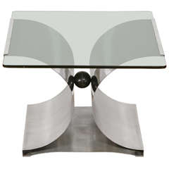 Square Brushed Steel Coffee Table, by Michel Boyer, circa 1970